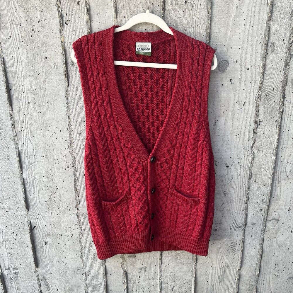 Merino Wool Chunky Cable Knit Fisherman Vest Preppy Electric Grandpa Academia L
